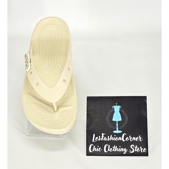 Crocs Women's Cream Croslite Classic Platform Flip Flops Size 6 2121 - Picture 14 of 16